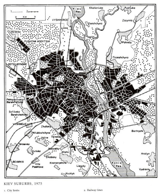Image from entry Kyiv Suburbs 1975 Map in the Internet Encyclopedia of Ukraine